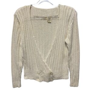 Retro Vintage De Rotchild Silk Angora Knit Rib Surplice Cardigan Sweater Jacket